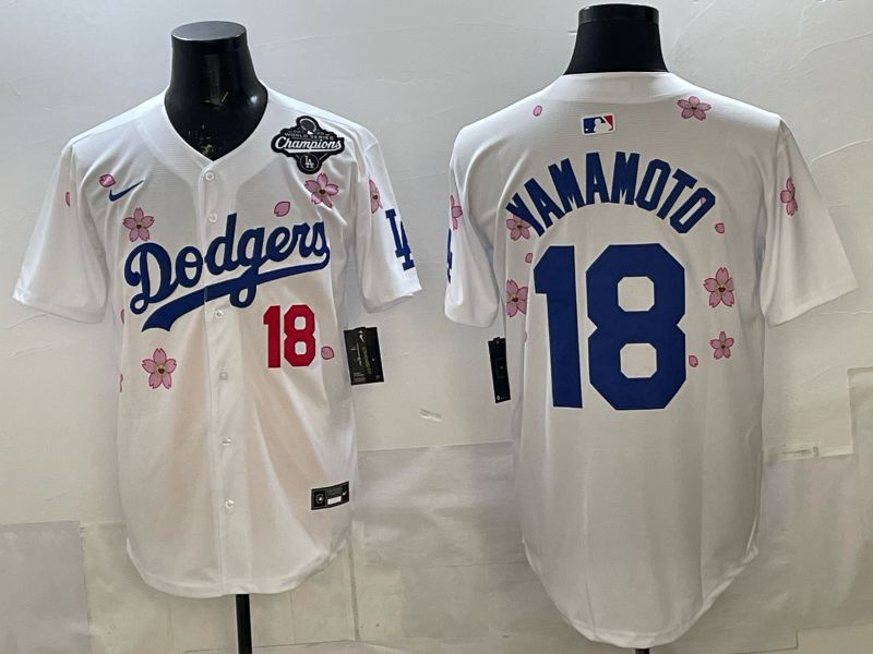 Men Los Angeles Dodgers #18 Yamamoto White Sakura Edition 2026 Nike MLB Jersey 006